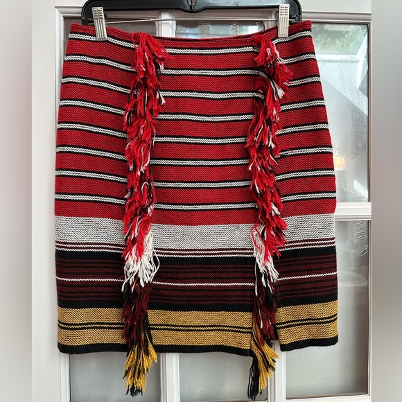 W by Worth Burgundy Gold Striped Fringe Skirt Boho Aztec Western Size 4 Small S - Picture 9 of 12